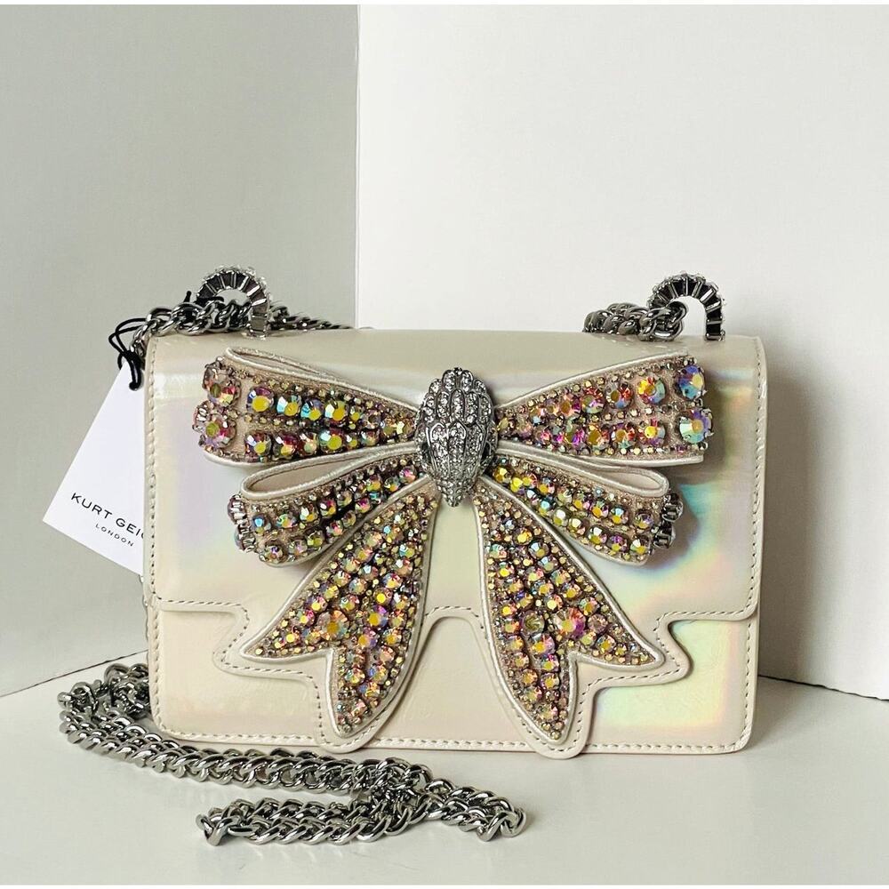 Kurt Geiger Small Shoreditch Crystal Bow Crossbody Bag Chain Strap